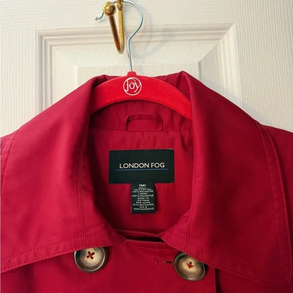 London Fog Red Double Breasted Trench Rain Coat Jacket Size M Classic Chic Bold - Picture 7 of 13